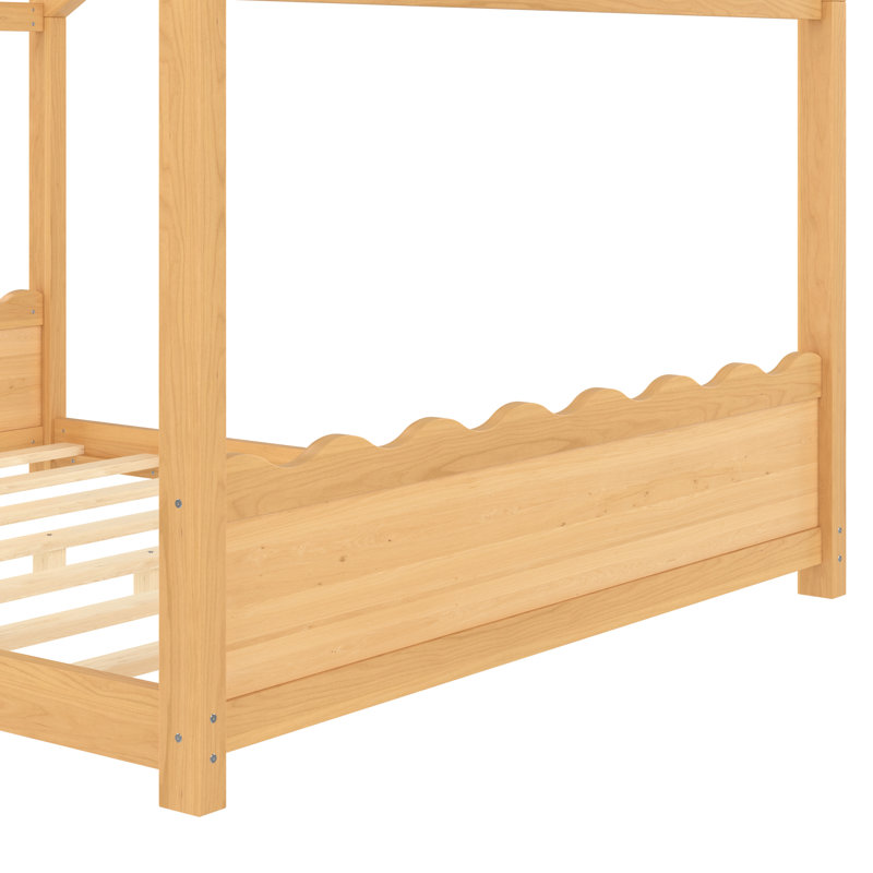 Charmants lits maison en bois massif pour enfants, style Montessori, finition naturelle
