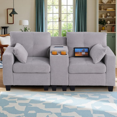 Modular Sofa With Storage, Cupholders, USB Port