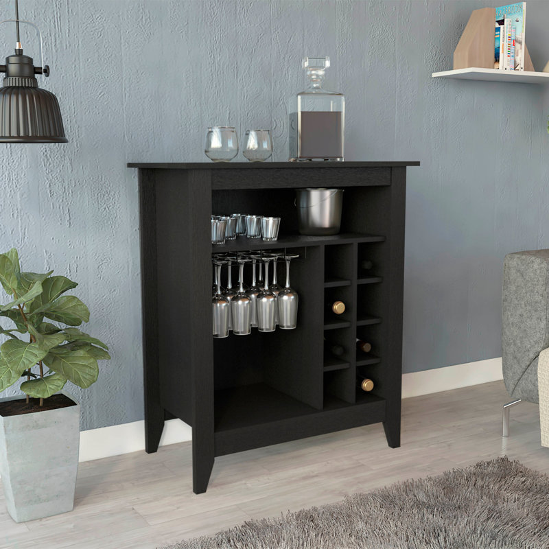 Armoire de bar Essential, une tablette ouverte, six supports à vin intégrés, un tiroir, Noir