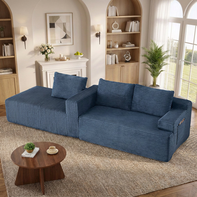 Canapé d'angle en forme de L Cloud Couch avec assise profonde et confort moelleux, aucun assemblage requis, Bleu