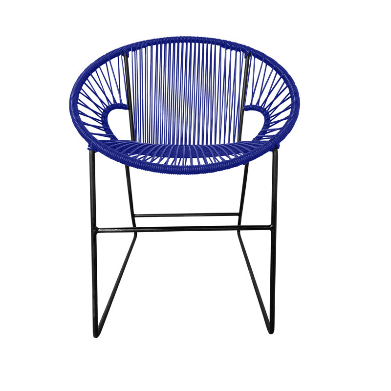 Puerto Premium All-Weather Wicker Outdoor Dining Side Chair with Cushion, Deep Blue/Black