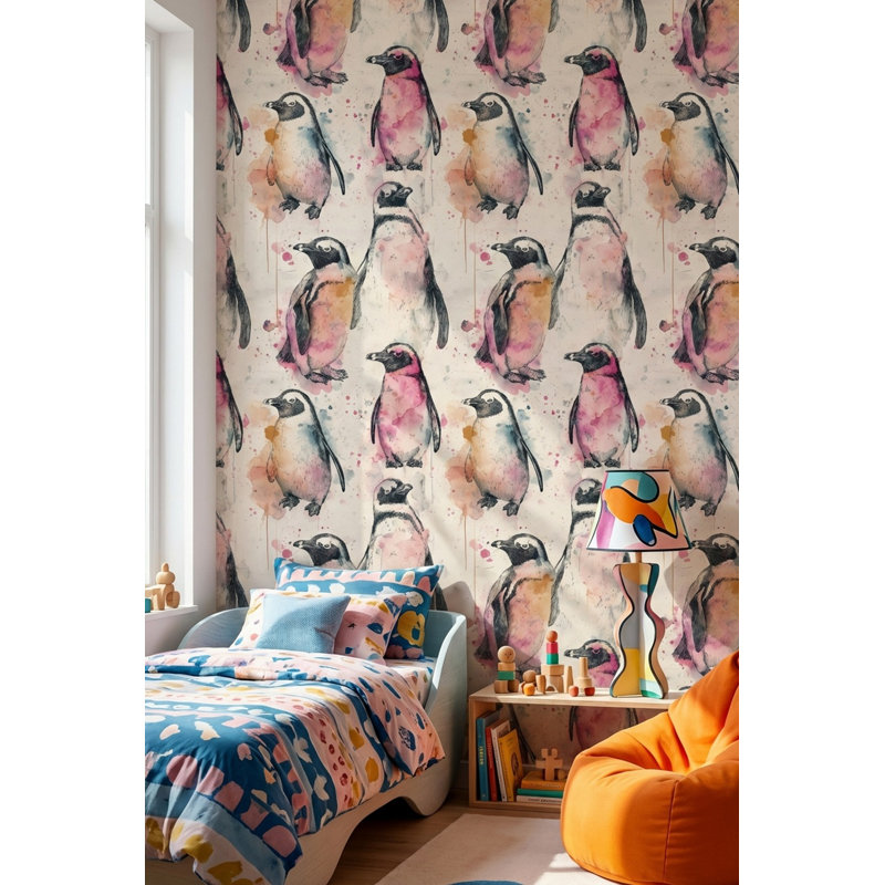 Pingouins décoratifs à l'aquarelle, Non tissé, non collé
