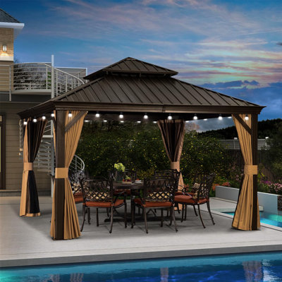 PURPLE LEAF 12' x 12' Aluminium Hardtop Gazebo with 48 Ft String Lights