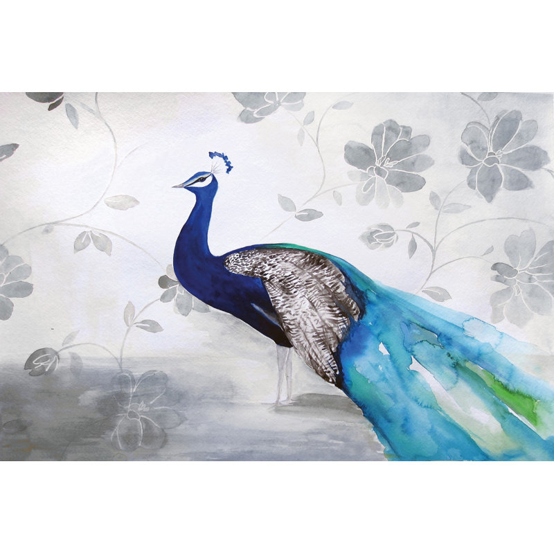 Peacock Fable Cool by Christine Lindstrom - Wrapped Canvas Painting, 61cm H x 91cm W x 3.81cm D