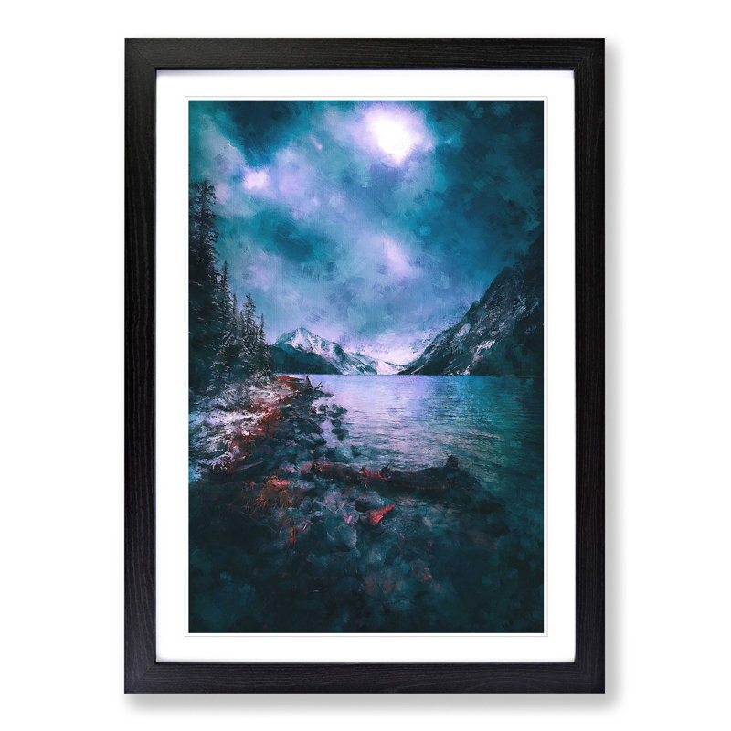 Chephren Lake in Canada - Wall Art, 63cm H x 45cm W x 2cm D, Black Single Picture Frame Wood