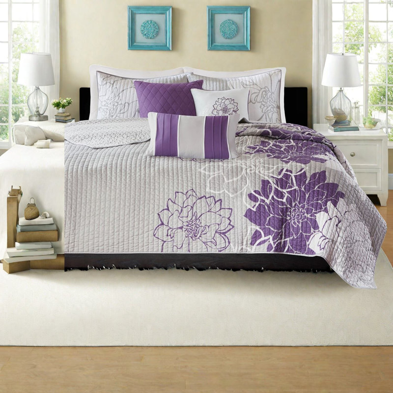 Ensemble de literie élégant en coton 6 pièces, motif floral réversible pour le confort de la chambre à coucher