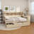 Wooden Full Size Daybed With Storage Shelves, Multi-Functional Bed With Two Storage Drawers And Study Desk, Antique White-110702347-110702350