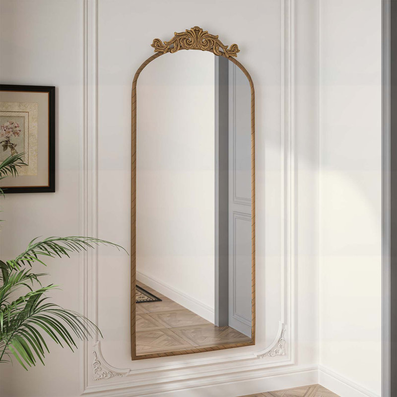 Miroir mural classique avec applique sculptée rétro, Bronze