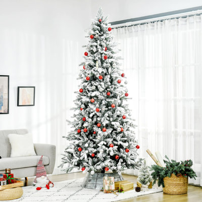Pine Snow Flocked Artificial Christmas Tree With 616 Realistic Cedar Branches, Auto Open, Home Holiday Decoration