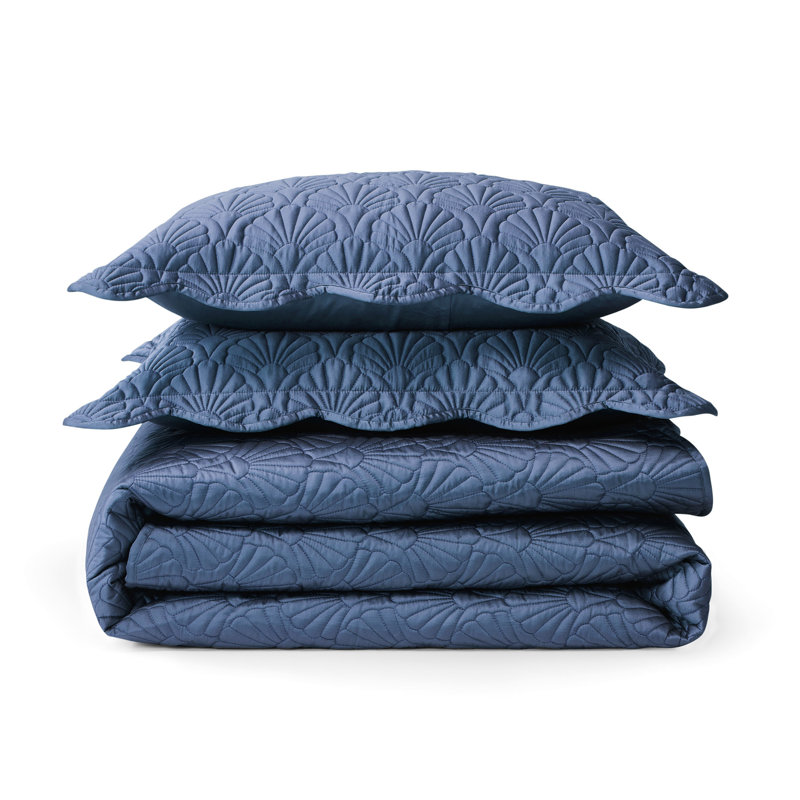 Ted Baker Deco Shell Quilt Set, Queen Quilt + 2 Standard Shams, Sapphire Blue