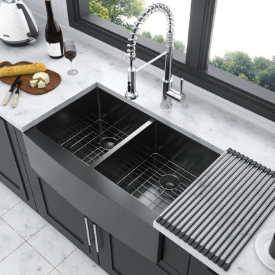 Évier de cuisine noir en acier inoxydable 16 po x 21 po x 10 po Gunmetal