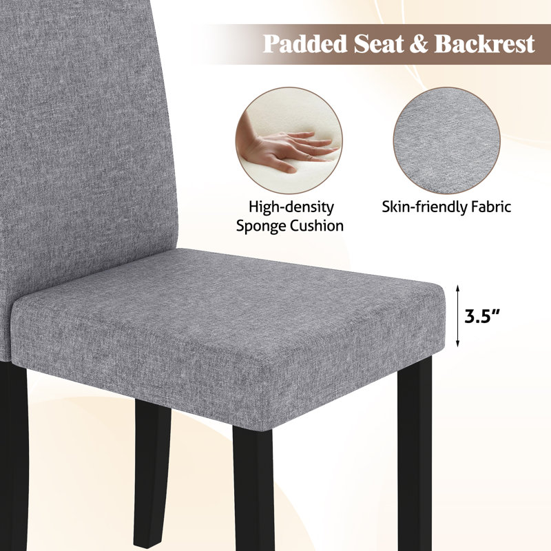  Dining Chair Set of 4 Fabric Upholstered Rubber Wood Legs Side Armless Light Grey, 4, Light Grey