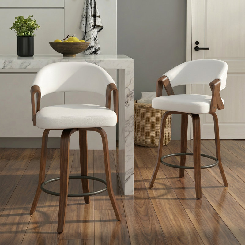 Tabouret de comptoir pivotant en similicuir Providence, Blanc