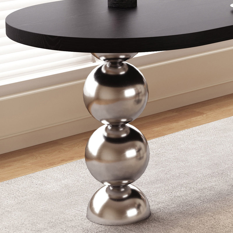 Bureau en bois massif noir demi-cercle, H 29,53 po x L 94,49 po x l 23,62 po