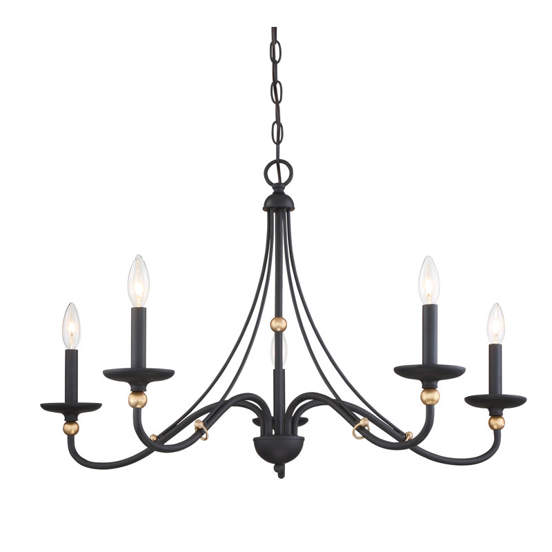 Everly Quinn Westchester County Sand Coal With Skyline Gold Chandelier, 20.75" H x 34" W x 34" D