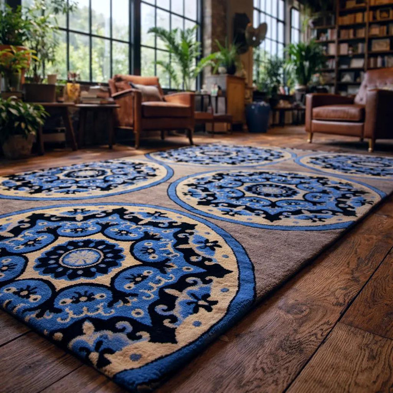 Tapis bleu en laine touffeté à la main Ailey