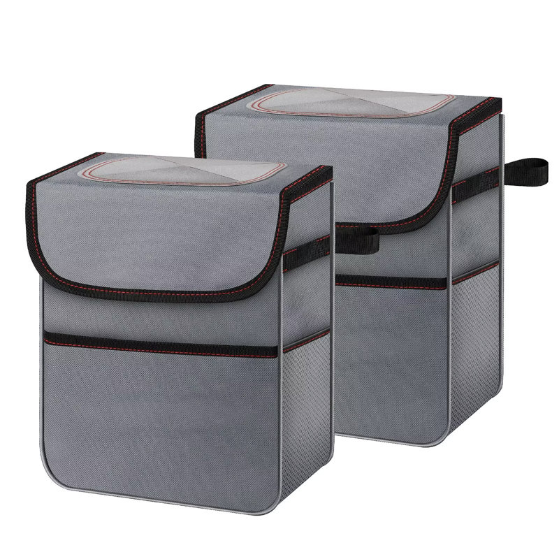 Simple poubelle de voiture de luxe 2 gallons avec couvercle et poches de rangement, poubelle polyvalente avec sangles réglables, organisateur pliable et portable, gris, paquet de 2