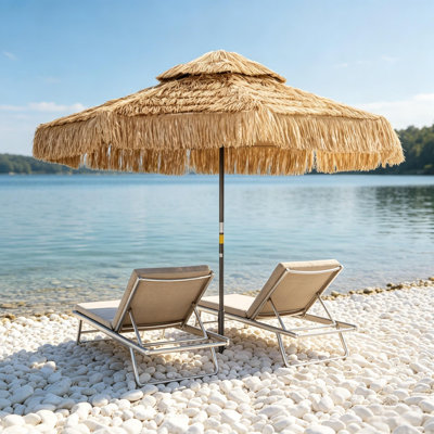 Parasol de jardin d'extérieur de 8,5 pi avec pampilles hawaïennes et hawaïen avec protection solaire UPF 30+