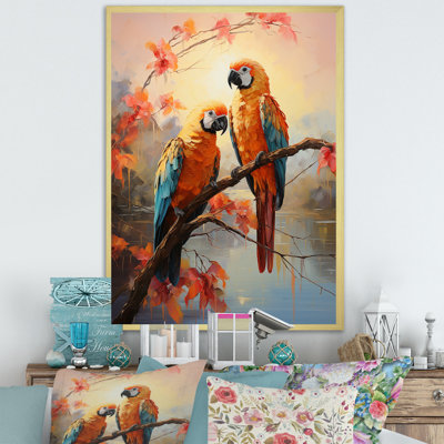 Perroquets coucher de soleil sérénade sur toile