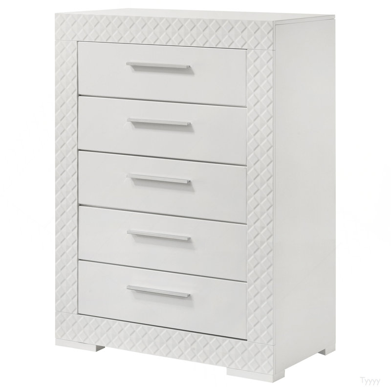 Commode de chambre 5 tiroirs Pierce, Blanc brillant