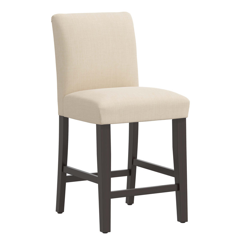 Tabouret de bar et de comptoir Hadrien, Tabouret de comptoir (siège d'une hauteur de 26 p, Lin classique, Bois noir