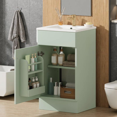 Meuble-lavabo gris 18 po avec lavabo en céramique, porte à fermeture douce et rangement