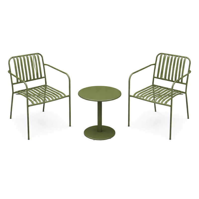 Metal Outdoor Bistro Set, 3-piece Patio Conversation Set With Round Side Table & 2 Chairs, Weather-resistant Steel Frame, Compact Balcony Furniture, Green