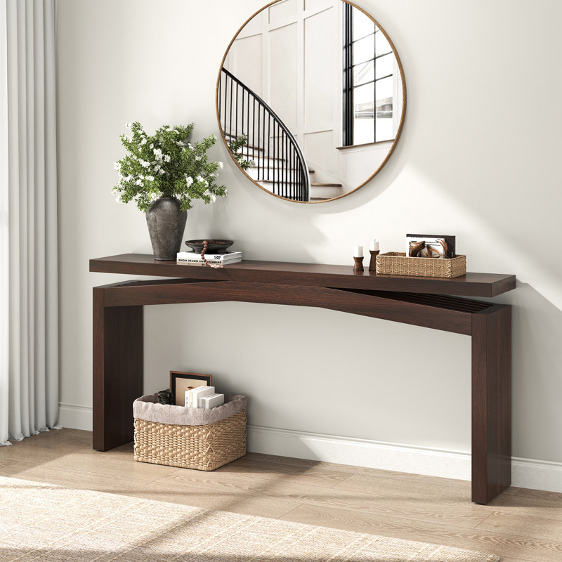 63-Inch Wood Console Sofa Table For Entryway Living Room, Dark Brown Wood