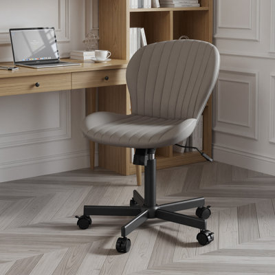 Armless PU Leather Office Chair, Adjustable Height Swivel Rolling Ergonomic Space-Saving Desk Chair for Study & Vanity