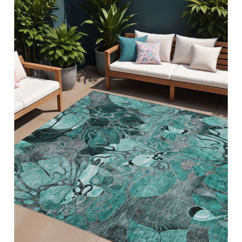 Tapis extérieur antidérapant à motif floral noir et gris 9 'X 12', Rectangle 8' x 10'