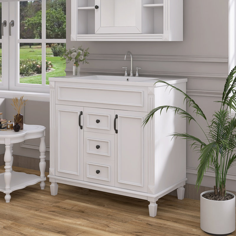 Shantana 35.9'' Single Bathroom Vanity with Ceramic Top, White
