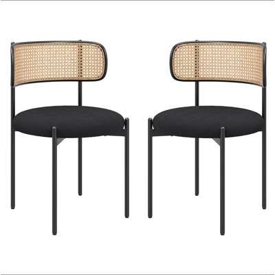 Ensemble de 2 chaises de salle à manger rembourrées Modern, chaises de salle à manger à dossier en rotin et chaises de cuisine décoratives avec pieds en métal