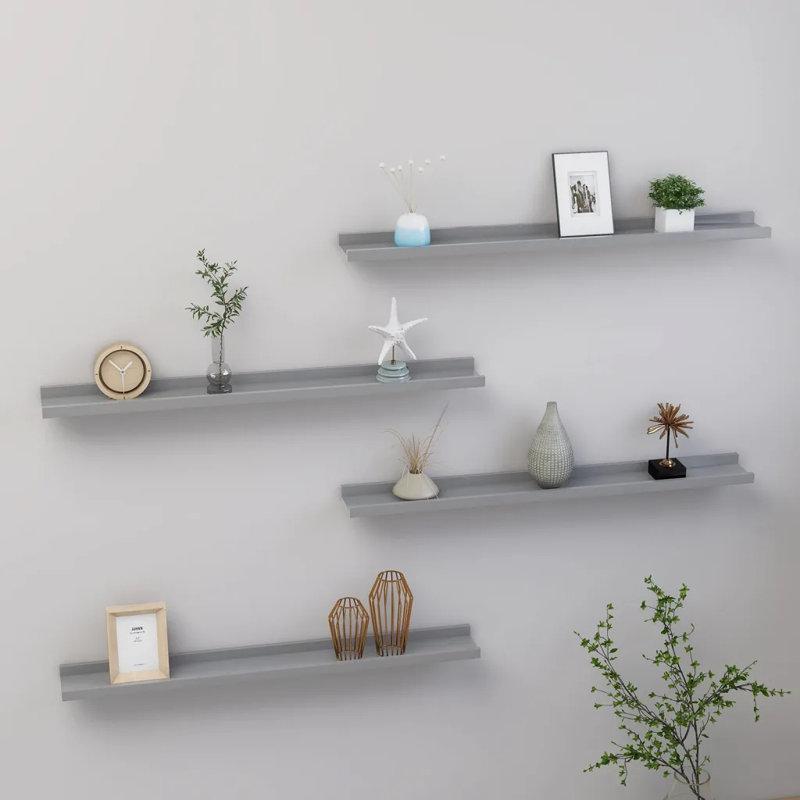Gracelinn 4 Piece Floating Shelf, 3cm H x 80cm W x 9cm D, Grey