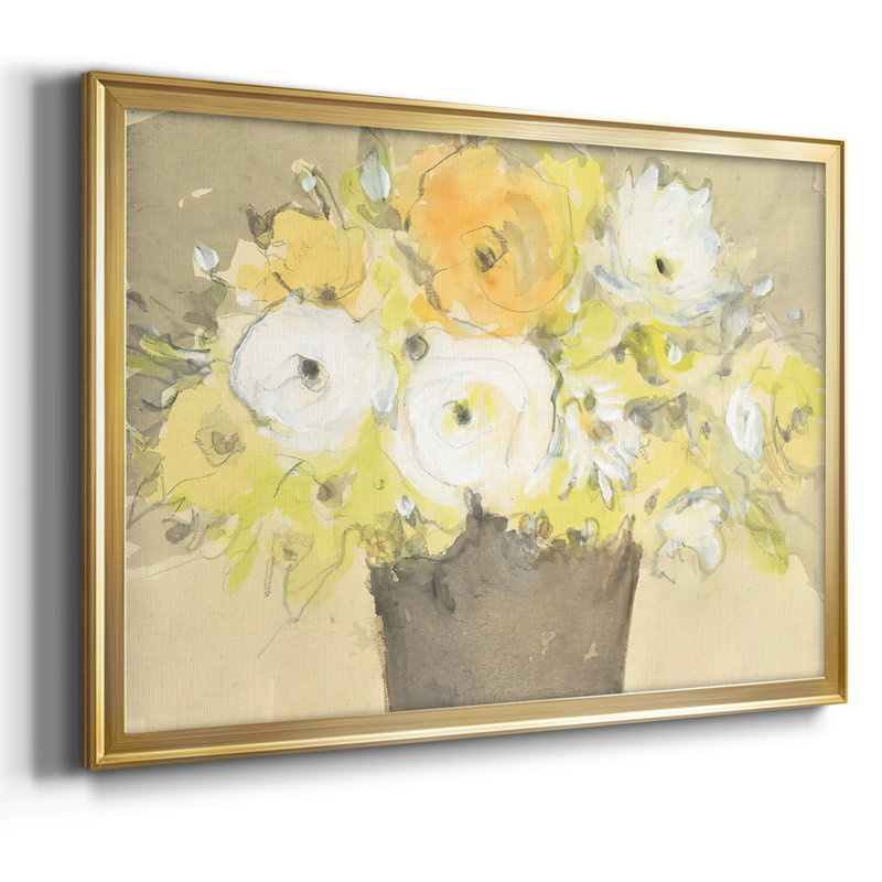 «Table Bouquet I», peinture sur toile encadrée, Toile encadrée dorée avec coins fermés, H 26 po x l 38 po x P 1,5 po