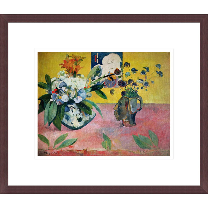 «Flowers and a Japanese Print» par Paul Gauguin - Estampe numérique encadrée, H 13,75 po x l 15,94 po