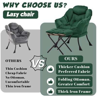 Fauteuil Lazy avec repose-pieds, fauteuil d'appoint moderne avec accoudoirs et poche latérale, fauteuil de loisir, fauteuil de lecture avec repose-pieds pour petit espace, beige