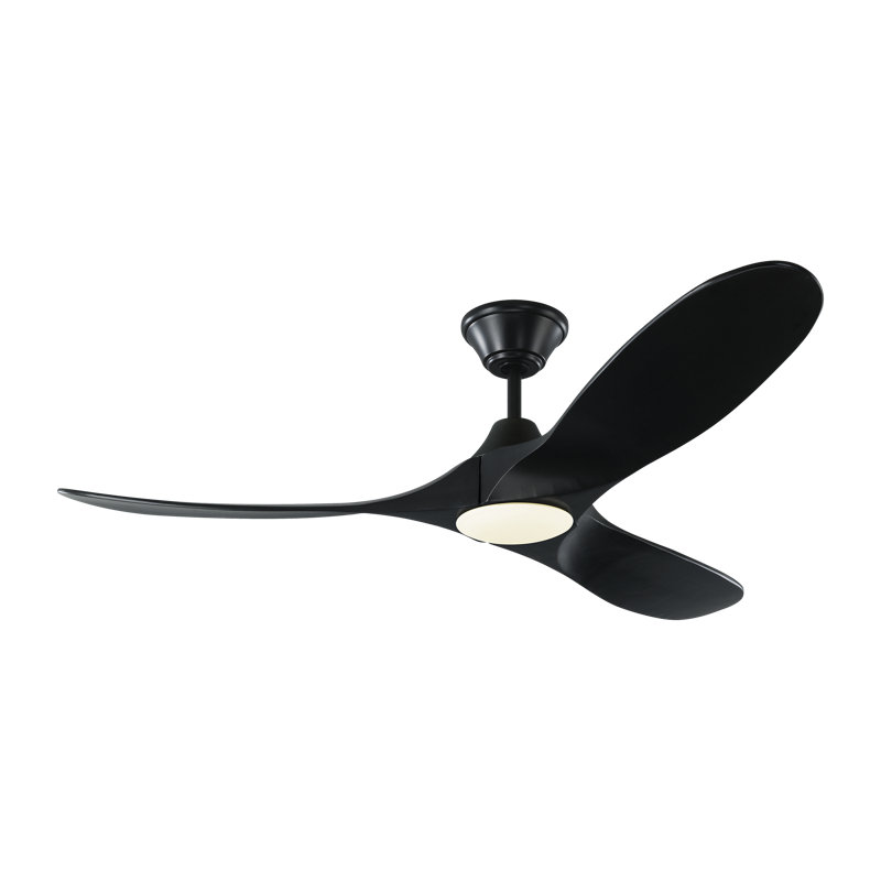 LED Downrod Ceiling Fan, Matte Black with Black Blades, 52 inches