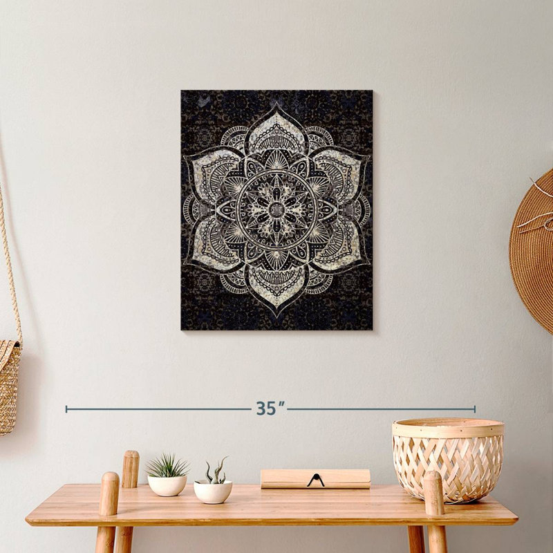 Impression sur toile noir et blanc Mandala, H 20 po x l 16 po x P 1,25 po