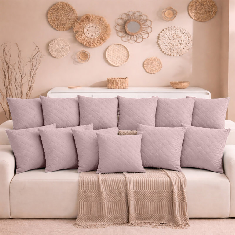 Aspire Homeware Diamond-Pattern Square Velvet Cushion Cover, Pink, Pack of 12