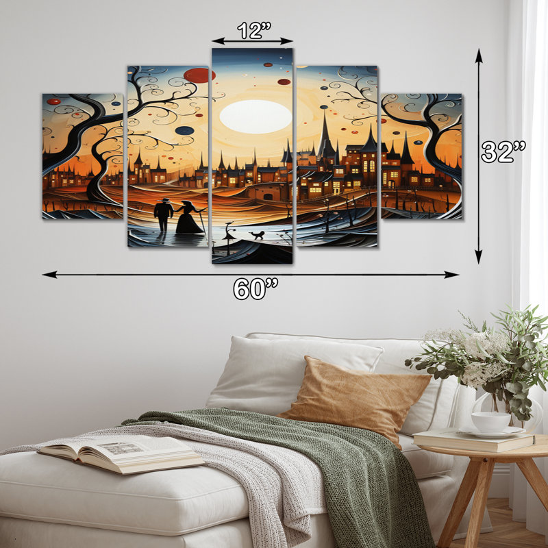 «Abstract Romantic Couple Landscape», impression sur toile paysage romantique - 5 panneaux