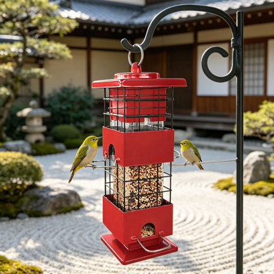 Squirrel Proof Bird Feeder For Outdoors Hanging, 3Lbs Metal Weight-Activated Birdfeeder With 4 Feeding Ports, Wild Birds Seed Feeder For Cardinal, Finch, Sparrow
