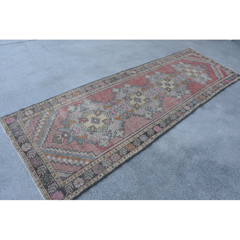 Vintage Wool Patchwork Runner, 40.2x123.6 Inch Pink Rug