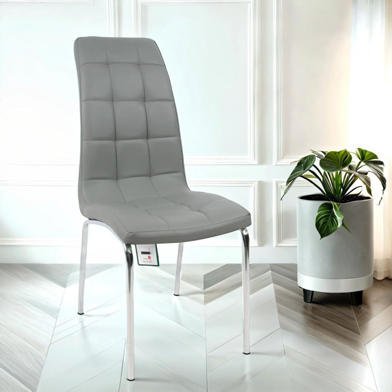 Eterno Luxurious Dining Chair With Silver Legs, 1, Grey