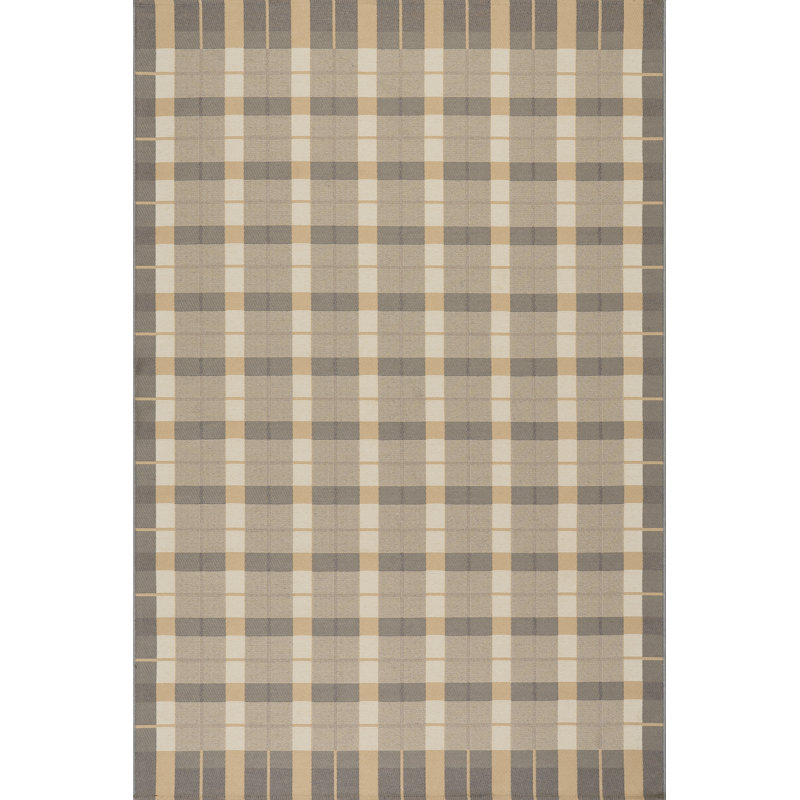 Sundara Modern Plaid Indoor/Outdoor Rug, Gray, Rectangle 9' x 12'