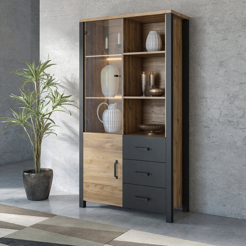 Monango Display Cabinet, Appenzeller Spurce/Black Mat