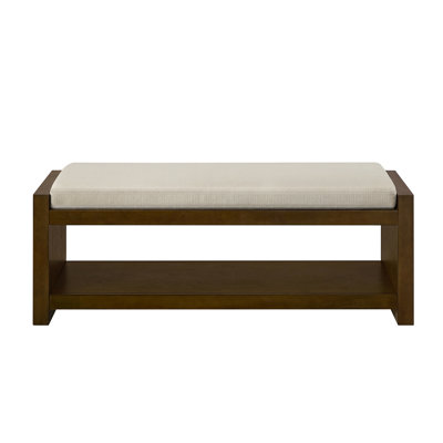 40" Accent Bench With Lower Shelf Shoe Rack, Padded Seating Bench For Living Room, Modern Compact Bed End Bench With Storage For Bedroom Seating, Removable Cushion