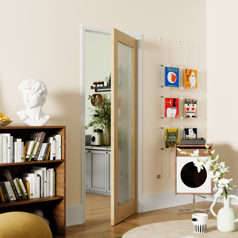 1 porte intérieure en verre givré Lite - porte en bois massif et panneau de fibres à densité moyenne avec cadre pré-monté et charnières pré-montées (porte et cadre livrés séparément)