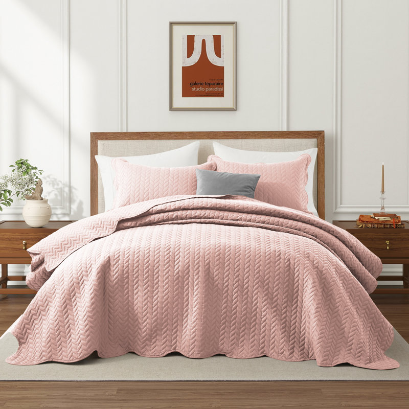 Lightweight Pre washed California King Bedspread Set | Soft Microfiber Quilt Set| Hotel-Quality Finish, Peach