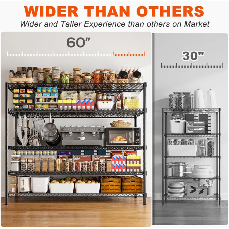 Nesat 60'' W Steel Height -Adjustable Shelving Unit with Wheels, Black