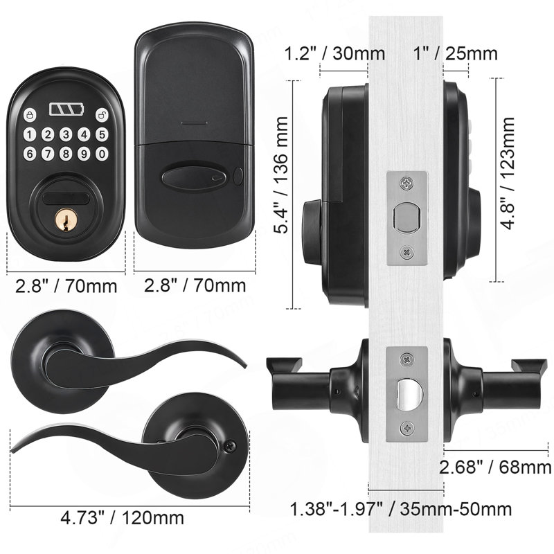 Serrure de porte d'entrée sans clé avec poignée Mot de passe et clé de serrure électronique